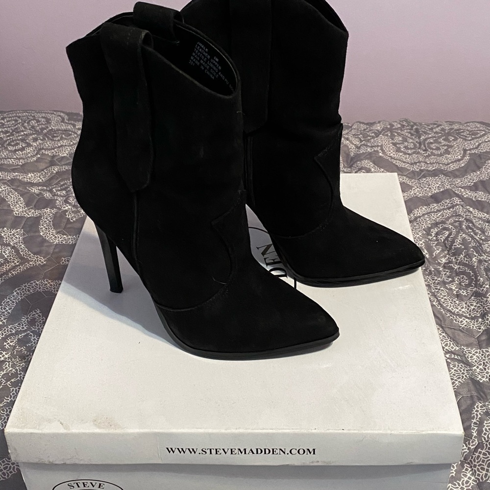 Black suede ankle boots.